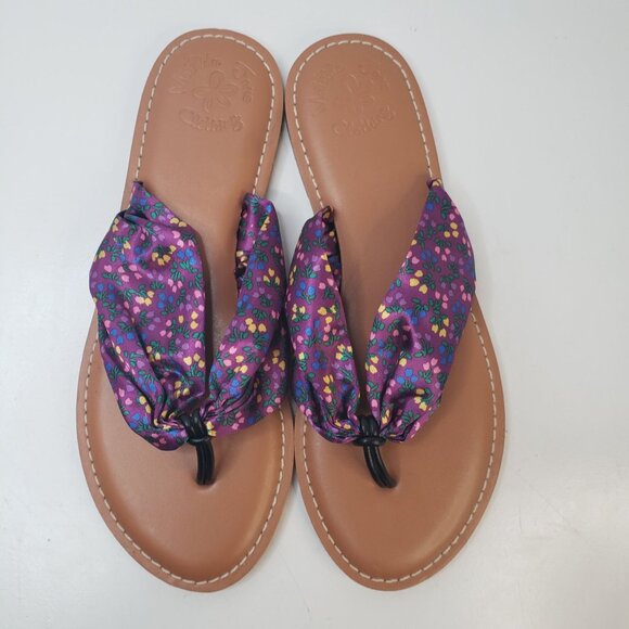 Matilda Jane Shoes - Matilda Jane Thong Sandals 7 Purple Floral Satin Open Toe Beach Flip Flop Slides